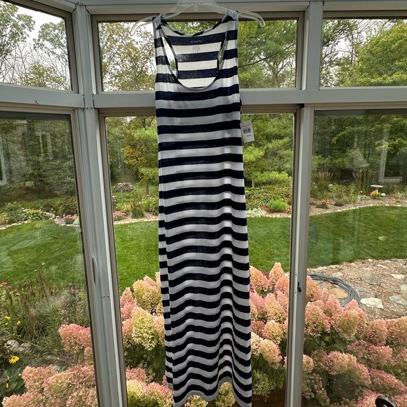 Navy & white striped maxi dress size L - Picture 1 of 4